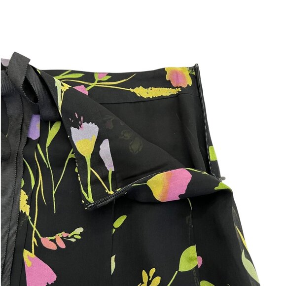 Vintage Silk Chiffon Beaded Floral Knee Length Skirt Black Size 12 Preppy Twee - Picture 6 of 12